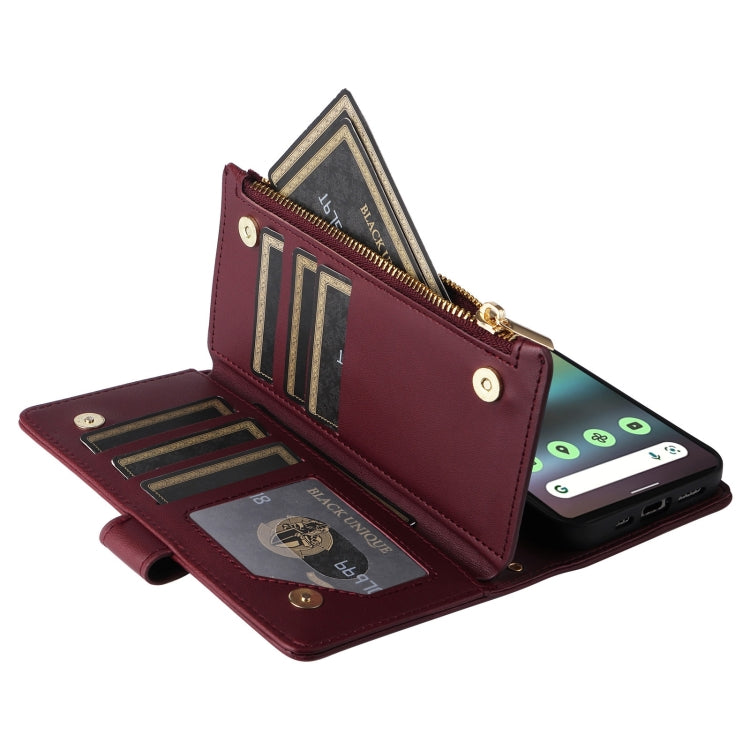 For Google Pixel 7a Crossbody Zipper Wallet Rhombus Leather Phone Case(Wine Red) - Google Cases by PMC TechLife | Online Shopping South Africa | PMC TechLife | Buy Now Pay Later Mobicred