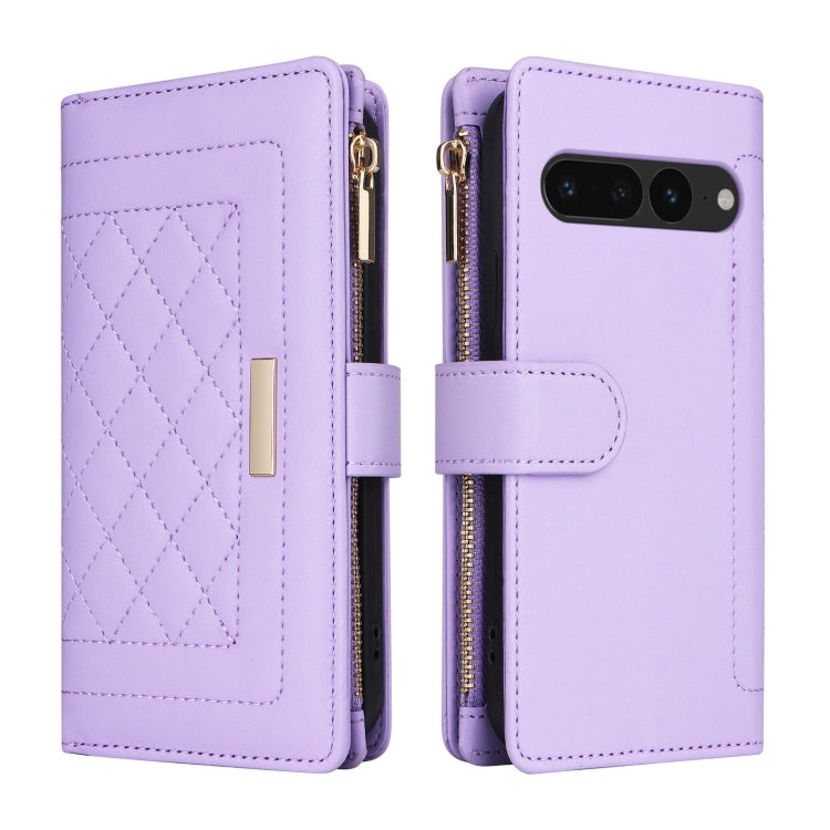 For Google Pixel 7 Pro Crossbody Zipper Wallet Rhombus Leather Phone Case(Purple) - Google Cases by PMC TechLife | Online Shopping South Africa | PMC TechLife | Buy Now Pay Later Mobicred