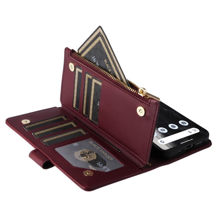 For Google Pixel 7 Pro Crossbody Zipper Wallet Rhombus Leather Phone Case(Wine Red) - Google Cases by PMC TechLife | Online Shopping South Africa | PMC TechLife | Buy Now Pay Later Mobicred