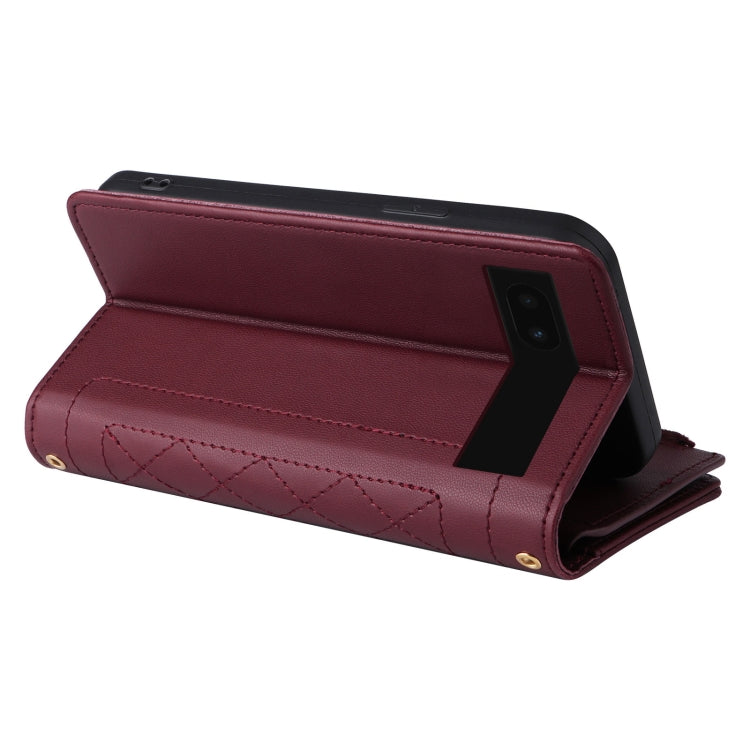 For Google Pixel 6a Crossbody Zipper Wallet Rhombus Leather Phone Case(Wine Red) - Google Cases by PMC TechLife | Online Shopping South Africa | PMC TechLife | Buy Now Pay Later Mobicred