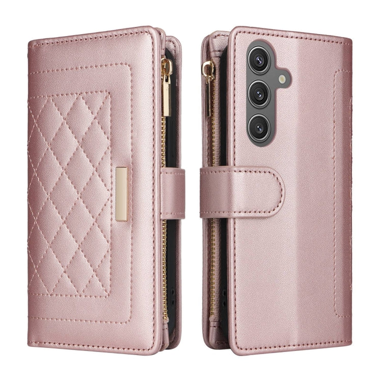 For Samsung Galaxy S24 5G Crossbody Zipper Wallet Rhombus Leather Phone Case(Rose Gold) - Galaxy S24 5G Cases by PMC Jewellery | Online Shopping South Africa | PMC Jewellery | Buy Now Pay Later Mobicred