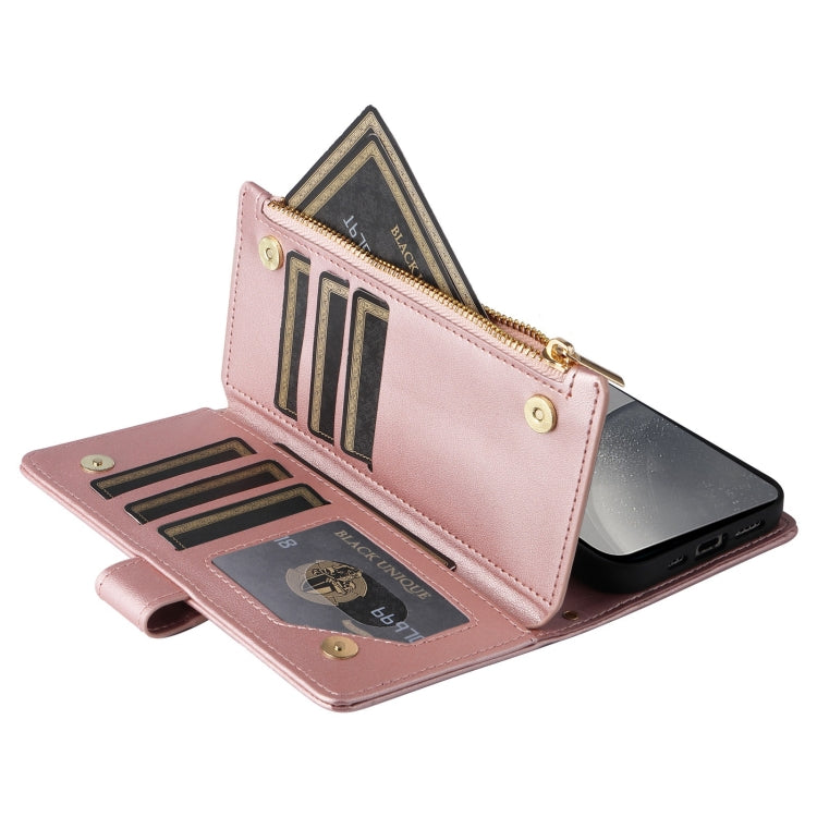 For Samsung Galaxy S24 5G Crossbody Zipper Wallet Rhombus Leather Phone Case(Rose Gold) - Galaxy S24 5G Cases by PMC Jewellery | Online Shopping South Africa | PMC Jewellery | Buy Now Pay Later Mobicred