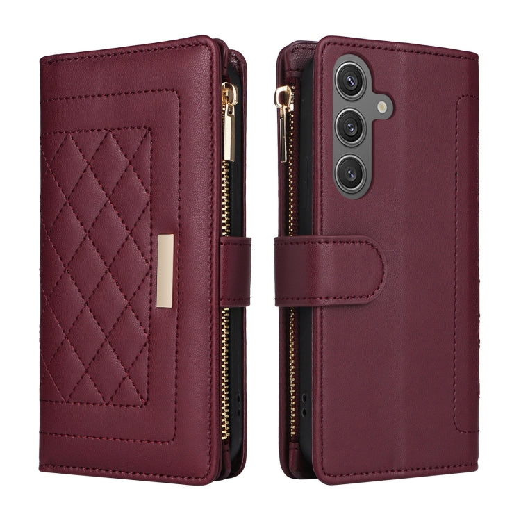 For Samsung Galaxy S24 5G Crossbody Zipper Wallet Rhombus Leather Phone Case(Wine Red) - Galaxy S24 5G Cases by PMC Jewellery | Online Shopping South Africa | PMC Jewellery | Buy Now Pay Later Mobicred