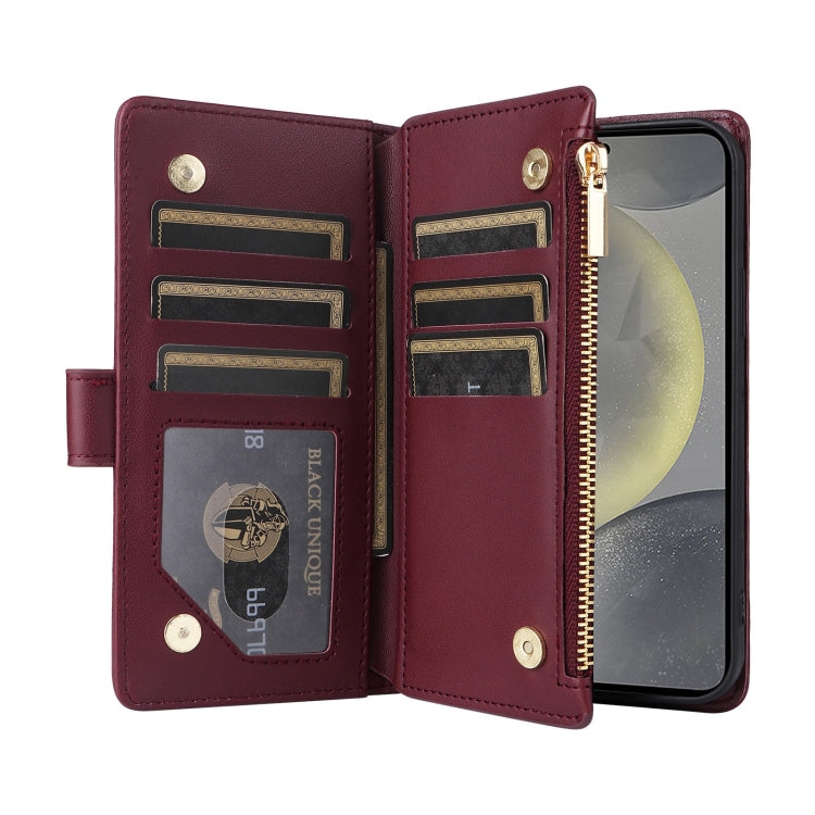 For Samsung Galaxy S24 5G Crossbody Zipper Wallet Rhombus Leather Phone Case(Wine Red) - Galaxy S24 5G Cases by PMC Jewellery | Online Shopping South Africa | PMC Jewellery | Buy Now Pay Later Mobicred