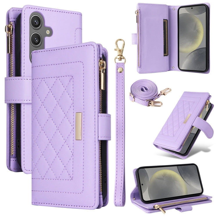 For Samsung Galaxy S24+ 5G Crossbody Zipper Wallet Rhombus Leather Phone Case(Purple) - Galaxy S24+ 5G Cases by PMC Jewellery | Online Shopping South Africa | PMC Jewellery | Buy Now Pay Later Mobicred