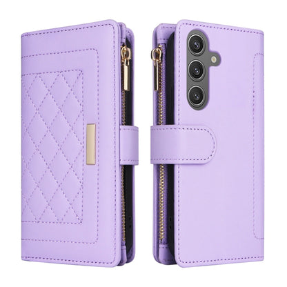 For Samsung Galaxy S24+ 5G Crossbody Zipper Wallet Rhombus Leather Phone Case(Purple) - Galaxy S24+ 5G Cases by PMC Jewellery | Online Shopping South Africa | PMC Jewellery | Buy Now Pay Later Mobicred