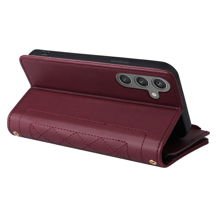 For Samsung Galaxy S24+ 5G Crossbody Zipper Wallet Rhombus Leather Phone Case(Wine Red) - Galaxy S24+ 5G Cases by PMC Jewellery | Online Shopping South Africa | PMC Jewellery | Buy Now Pay Later Mobicred