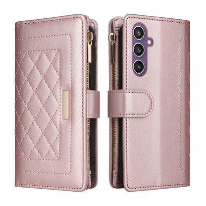 For Samsung Galaxy S24 FE 5G Crossbody Zipper Wallet Rhombus Leather Phone Case(Rose Gold) - Galaxy S24 FE 5G Cases by PMC Jewellery | Online Shopping South Africa | PMC Jewellery | Buy Now Pay Later Mobicred