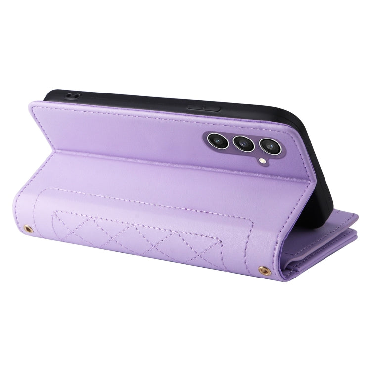 For Samsung Galaxy S24 FE 5G Crossbody Zipper Wallet Rhombus Leather Phone Case(Purple) - Galaxy S24 FE 5G Cases by PMC Jewellery | Online Shopping South Africa | PMC Jewellery | Buy Now Pay Later Mobicred