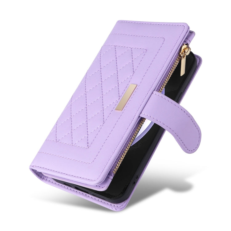 For Samsung Galaxy S24 FE 5G Crossbody Zipper Wallet Rhombus Leather Phone Case(Purple) - Galaxy S24 FE 5G Cases by PMC Jewellery | Online Shopping South Africa | PMC Jewellery | Buy Now Pay Later Mobicred