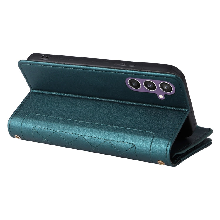 For Samsung Galaxy S24 FE 5G Crossbody Zipper Wallet Rhombus Leather Phone Case(Green) - Galaxy S24 FE 5G Cases by PMC Jewellery | Online Shopping South Africa | PMC Jewellery | Buy Now Pay Later Mobicred