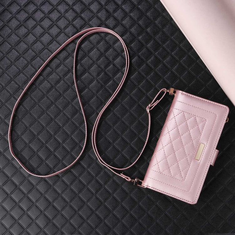 For Samsung Galaxy S24 Ultra 5G Crossbody Zipper Wallet Rhombus Leather Phone Case(Rose Gold) -  by PMC Jewellery | Online Shopping South Africa | PMC Jewellery | Buy Now Pay Later Mobicred