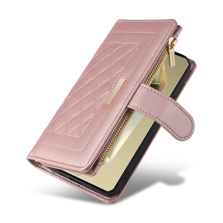 For Samsung Galaxy S24 Ultra 5G Crossbody Zipper Wallet Rhombus Leather Phone Case(Rose Gold) -  by PMC Jewellery | Online Shopping South Africa | PMC Jewellery | Buy Now Pay Later Mobicred