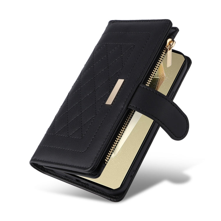 For Samsung Galaxy S24 Ultra 5G Crossbody Zipper Wallet Rhombus Leather Phone Case(Black) -  by PMC Jewellery | Online Shopping South Africa | PMC Jewellery | Buy Now Pay Later Mobicred
