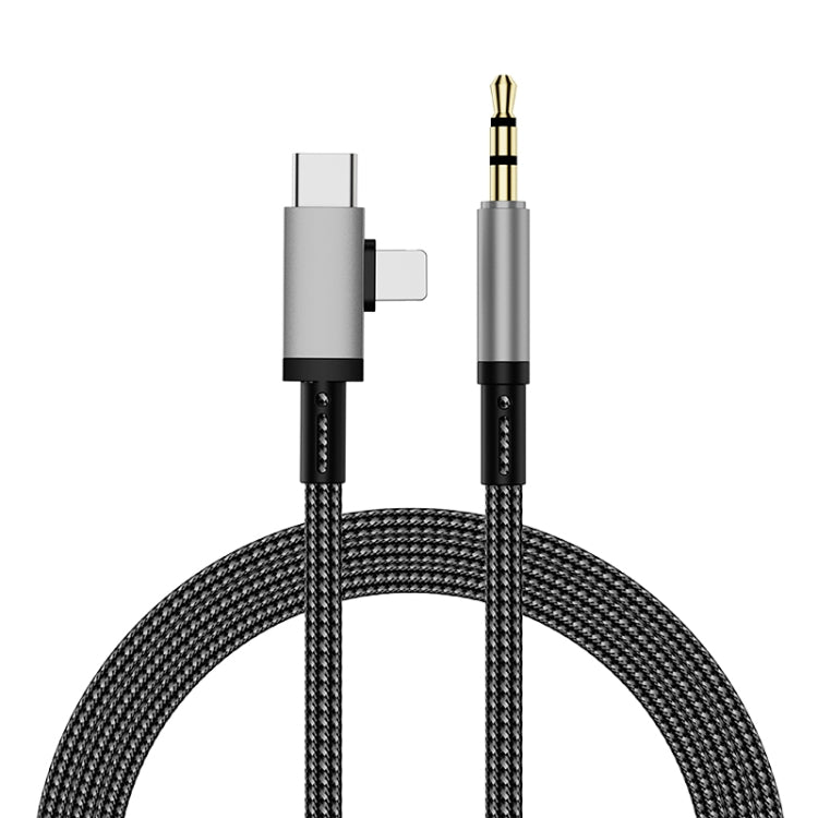 2 in 1 8 Pin, USB-C / Type-C to 3.5mm Car AUX Audio Adapter Cable, Length:1m(Grey) - Video & Audio Cable by PMC Jewellery | Online Shopping South Africa | PMC Jewellery | Buy Now Pay Later Mobicred