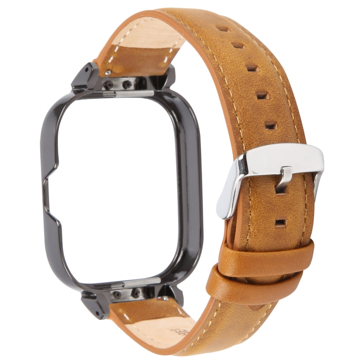 For Redmi Watch 4 Metal Black Frame Genuine Leather Watch Band(Light Brown) - free shipping - PMc TechLife - Order now!