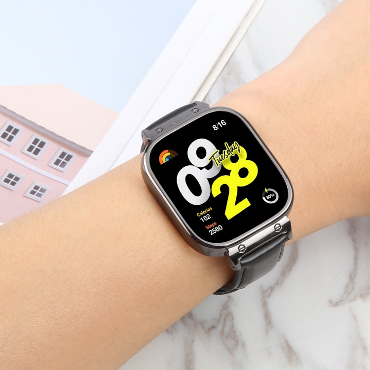 For Redmi Watch 4 Metal Black Frame Genuine Leather Watch Band(Black) - free shipping - PMc TechLife - Order now!