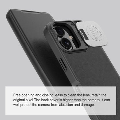 For iPhone 16 NILLKIN Qin Prop Series Flip Camera Cover Design Leather Phone Case(Black) - iPhone 16 Cases by NILLKIN | Online Shopping South Africa | PMC Jewellery | Buy Now Pay Later Mobicred