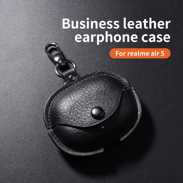 For Realme Buds Air 5 Pro Leather Earphone Protective Case with Hook(Blue) - free shipping - PMC Jewellery - Order now!