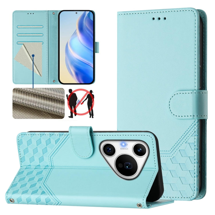 For Huawei Pura 70 Pro / Pura 70 Pro+ Honeycomb Embossing RFID Leather Phone Case(Mint Green) - Huawei Cases by PMC Jewellery | Online Shopping South Africa | PMC Jewellery | Buy Now Pay Later Mobicred