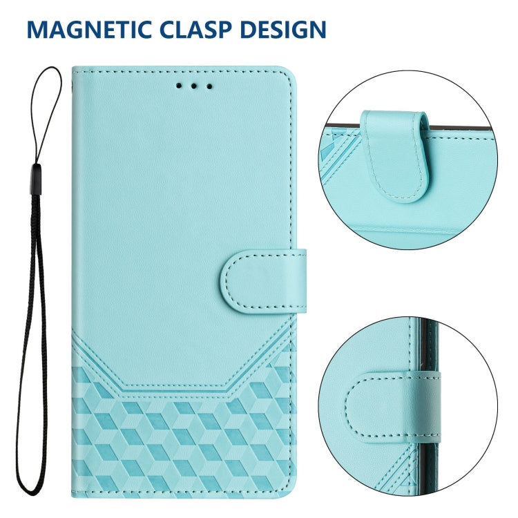 For Honor Magic6 Pro 5G Honeycomb Embossing RFID Leather Phone Case(Mint Green) - Honor Cases by PMC Jewellery | Online Shopping South Africa | PMC Jewellery | Buy Now Pay Later Mobicred