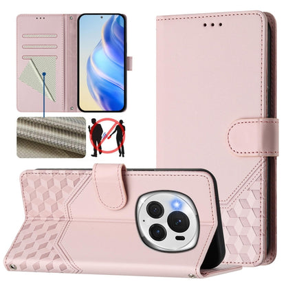 For Honor Magic6 Pro 5G Honeycomb Embossing RFID Leather Phone Case(Pink) - Honor Cases by PMC Jewellery | Online Shopping South Africa | PMC Jewellery | Buy Now Pay Later Mobicred