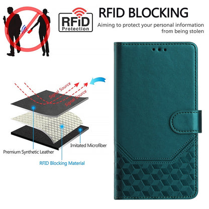 For Honor Magic6 Pro 5G Honeycomb Embossing RFID Leather Phone Case(Peacock Green) - Honor Cases by PMC Jewellery | Online Shopping South Africa | PMC Jewellery | Buy Now Pay Later Mobicred