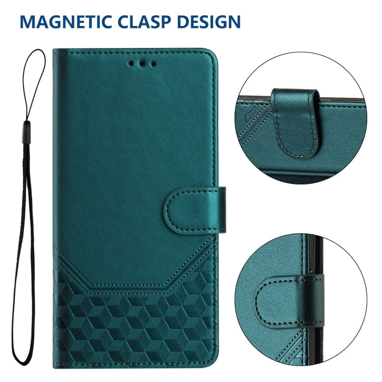 For Honor Magic6 Pro 5G Honeycomb Embossing RFID Leather Phone Case(Peacock Green) - Honor Cases by PMC Jewellery | Online Shopping South Africa | PMC Jewellery | Buy Now Pay Later Mobicred