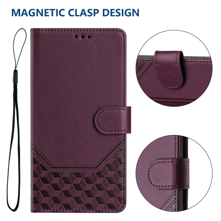 For Honor Magic6 Pro 5G Honeycomb Embossing RFID Leather Phone Case(Violet) - Honor Cases by PMC Jewellery | Online Shopping South Africa | PMC Jewellery | Buy Now Pay Later Mobicred