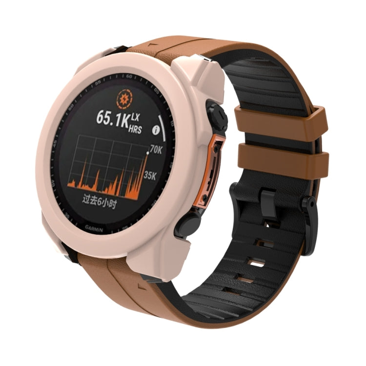 For Garmin Fenix 8 AMOLED 47mm Tempered Glass Film Integrated PC Watch Protective Case(Pink) - Watch Cases by PMC TechLife | Online Shopping South Africa | PMC TechLife | Buy Now Pay Later Mobicred