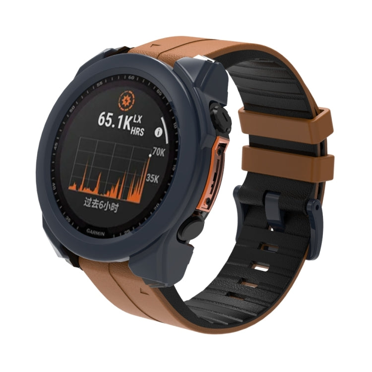 For Garmin Fenix 8 AMOLED 47mm Tempered Glass Film Integrated PC Watch Protective Case(Midnight Blue) - Watch Cases by PMC TechLife | Online Shopping South Africa | PMC TechLife | Buy Now Pay Later Mobicred