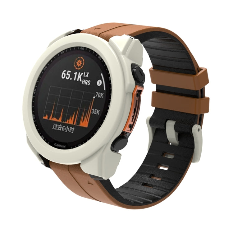 For Garmin Fenix 8 AMOLED 43mm Tempered Glass Film Integrated PC Watch Protective Case(Ivory White) - Watch Cases by PMC TechLife | Online Shopping South Africa | PMC TechLife | Buy Now Pay Later Mobicred