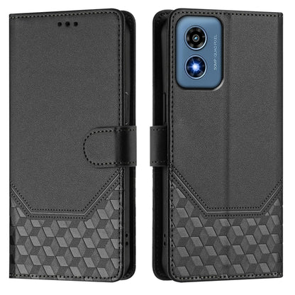 For Motorola Moto G Play 4G 2024 Oversea Honeycomb Embossing RFID Leather Phone Case(Black) - Motorola Cases by PMC Jewellery | Online Shopping South Africa | PMC Jewellery | Buy Now Pay Later Mobicred