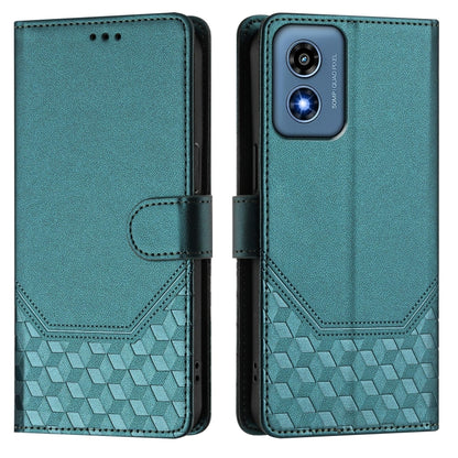 For Motorola Moto G Play 4G 2024 Oversea Honeycomb Embossing RFID Leather Phone Case(Peacock Green) - Motorola Cases by PMC Jewellery | Online Shopping South Africa | PMC Jewellery | Buy Now Pay Later Mobicred