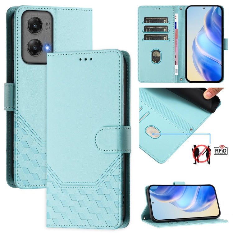 For Motorola Moto G Stylus 5G 2024 Honeycomb Embossing RFID Leather Phone Case(Mint Green) - Motorola Cases by PMC Jewellery | Online Shopping South Africa | PMC Jewellery | Buy Now Pay Later Mobicred