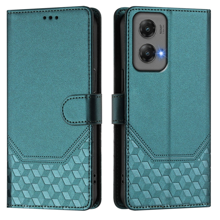 For Motorola Moto G Stylus 5G 2024 Honeycomb Embossing RFID Leather Phone Case(Peacock Green) - Motorola Cases by PMC Jewellery | Online Shopping South Africa | PMC Jewellery | Buy Now Pay Later Mobicred