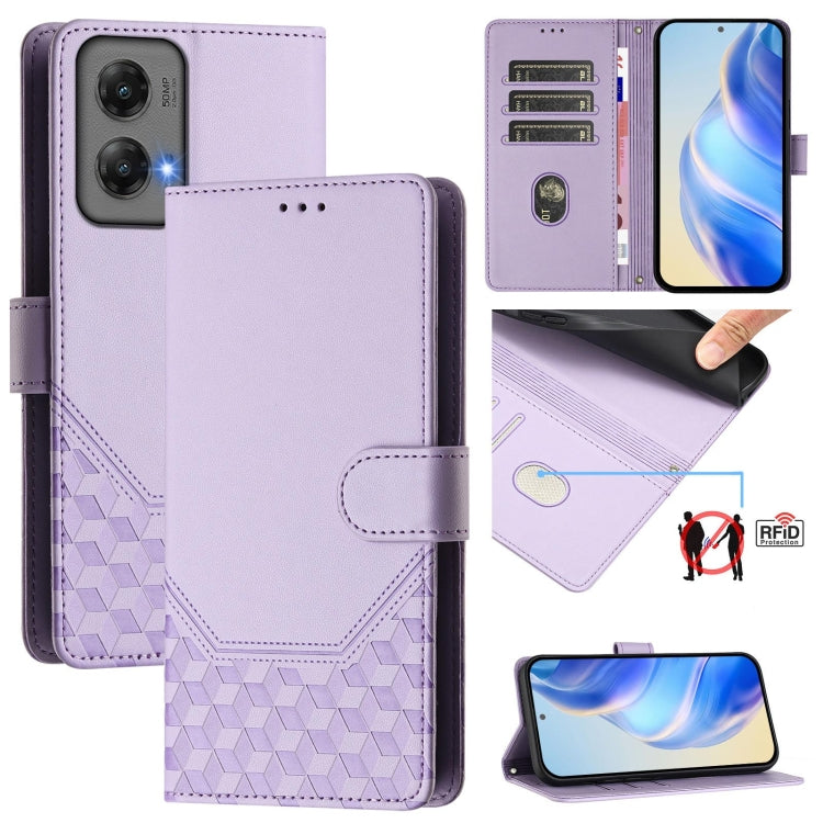 For Motorola Moto G Stylus 5G 2024 Honeycomb Embossing RFID Leather Phone Case(Light Purple) - Motorola Cases by PMC Jewellery | Online Shopping South Africa | PMC Jewellery | Buy Now Pay Later Mobicred