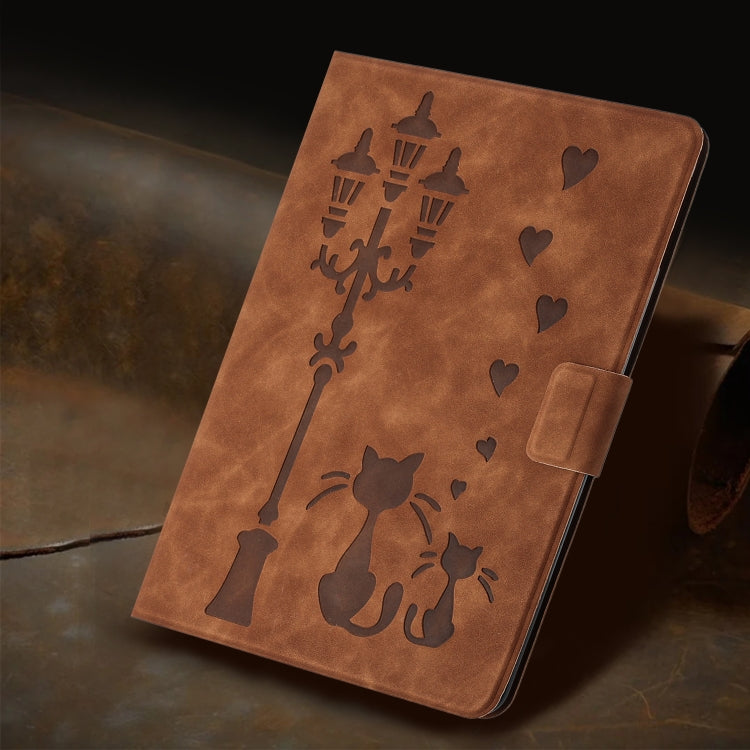 For Lenovo Tab M11 / Xiaoxin Pad 2024 Embossed Couple Cat Smart Tablet Leather Case(Brown) - Lenovo by PMC Jewellery | Online Shopping South Africa | PMC Jewellery | Buy Now Pay Later Mobicred