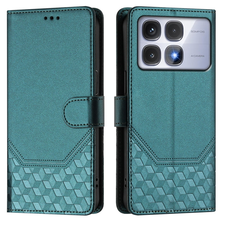 For Redmi K70 Ultra 5G Honeycomb Embossing RFID Leather Phone Case(Peacock Green) - Xiaomi Cases by PMC Jewellery | Online Shopping South Africa | PMC Jewellery | Buy Now Pay Later Mobicred