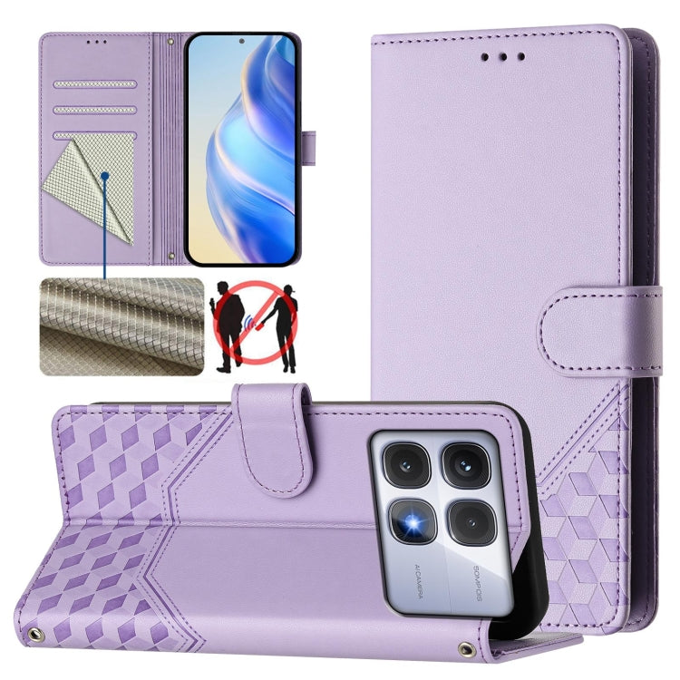 For Redmi K70 Ultra 5G Honeycomb Embossing RFID Leather Phone Case(Light Purple) - Xiaomi Cases by PMC Jewellery | Online Shopping South Africa | PMC Jewellery | Buy Now Pay Later Mobicred