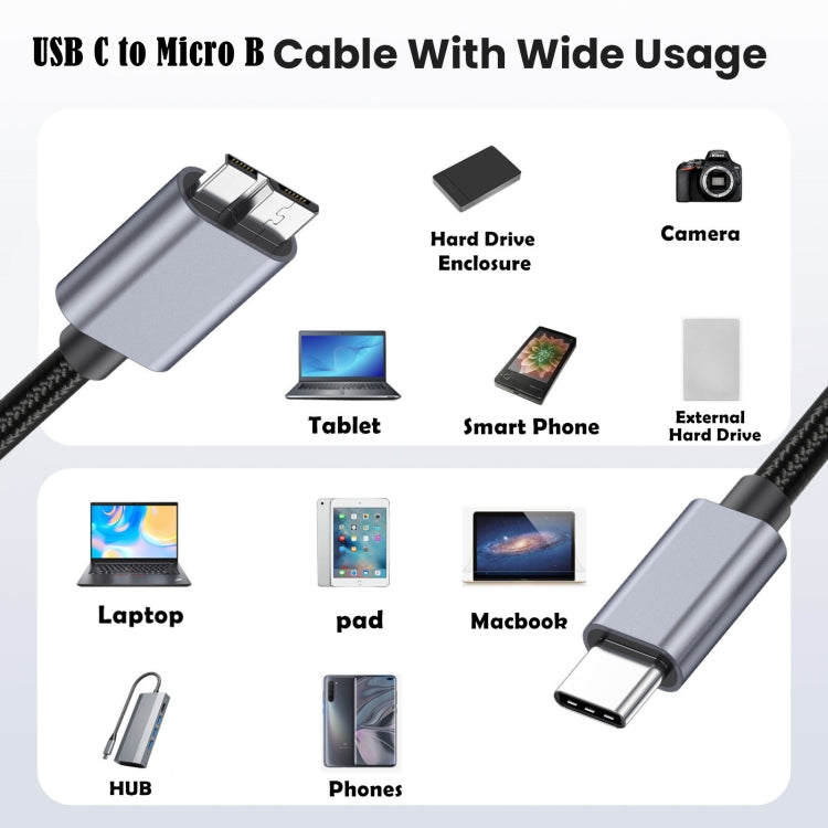 10Gbps USB-C / Type-C 3.1 to Micro B Mobile Hard Disk Adapter Cable, Length:3m - Cable & Adapters by PMC TechLife | Online Shopping South Africa | PMC TechLife | Buy Now Pay Later Mobicred