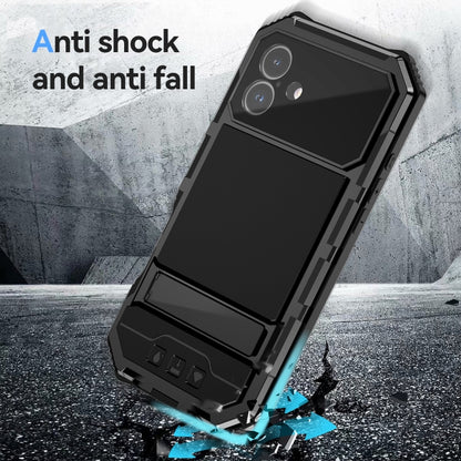 For iPhone 16 Plus R-JUST Life Waterproof Dustproof Shockproof Holder Phone Case(Black) - iPhone 16 Plus Cases by R-JUST | Online Shopping South Africa | PMC Jewellery | Buy Now Pay Later Mobicred