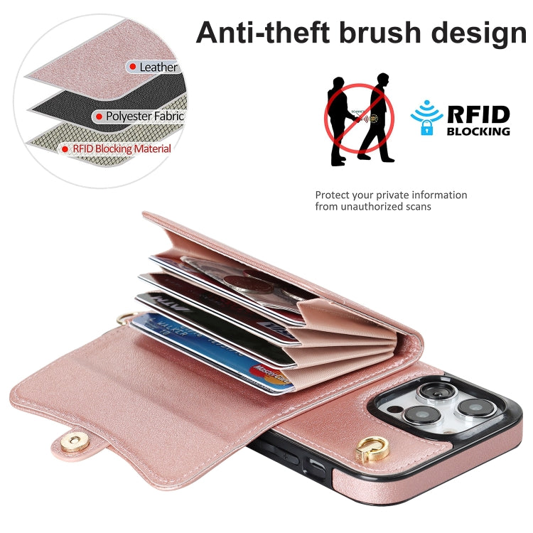 For iPhone 16 Pro Max RFID Card Slot Phone Case with Long Lanyard(Rose Gold) - iPhone 16 Pro Max Cases by PMC Jewellery | Online Shopping South Africa | PMC Jewellery | Buy Now Pay Later Mobicred