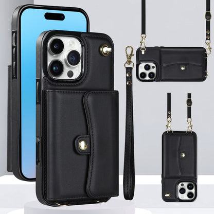 For iPhone 16 Pro RFID Card Slot Phone Case with Long Lanyard(Black) - iPhone 16 Pro Cases by PMC Jewellery | Online Shopping South Africa | PMC Jewellery | Buy Now Pay Later Mobicred