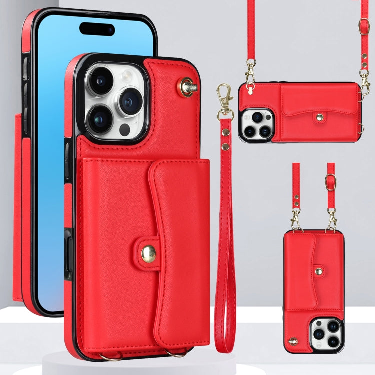 For iPhone 16 Pro RFID Card Slot Phone Case with Long Lanyard(Red) - iPhone 16 Pro Cases by PMC Jewellery | Online Shopping South Africa | PMC Jewellery | Buy Now Pay Later Mobicred