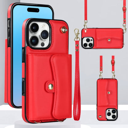 For iPhone 16 Pro RFID Card Slot Phone Case with Long Lanyard(Red) - iPhone 16 Pro Cases by PMC Jewellery | Online Shopping South Africa | PMC Jewellery | Buy Now Pay Later Mobicred