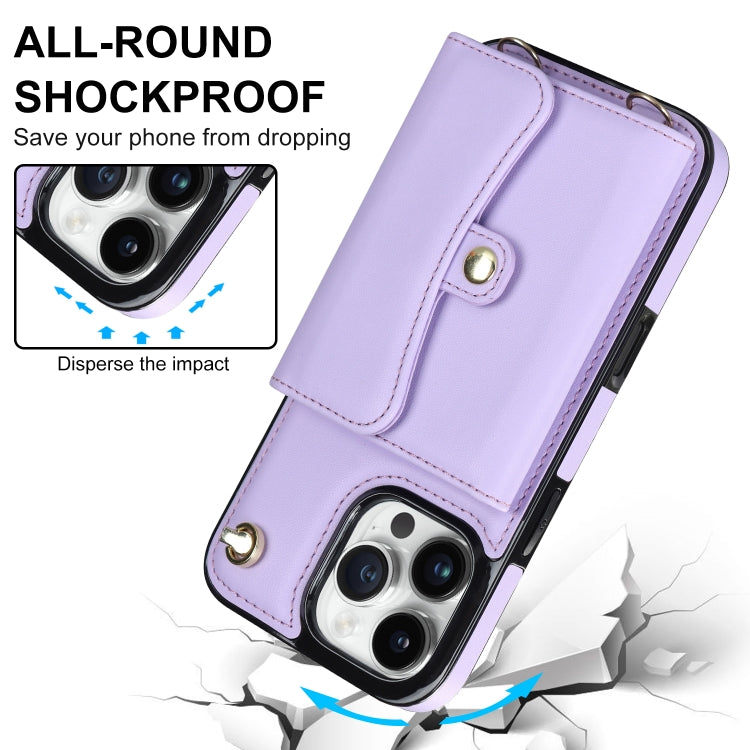 For iPhone 16 Pro RFID Card Slot Phone Case with Long Lanyard(Purple) - iPhone 16 Pro Cases by PMC Jewellery | Online Shopping South Africa | PMC Jewellery | Buy Now Pay Later Mobicred