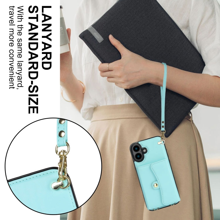 For iPhone 16 Plus RFID Card Slot Phone Case with Long Lanyard(Mint Green) - iPhone 16 Plus Cases by PMC Jewellery | Online Shopping South Africa | PMC Jewellery | Buy Now Pay Later Mobicred