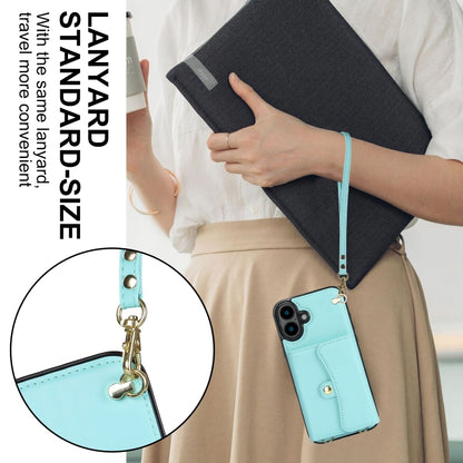 For iPhone 16 RFID Card Slot Phone Case with Long Lanyard(Mint Green) - iPhone 16 Cases by PMC Jewellery | Online Shopping South Africa | PMC Jewellery | Buy Now Pay Later Mobicred