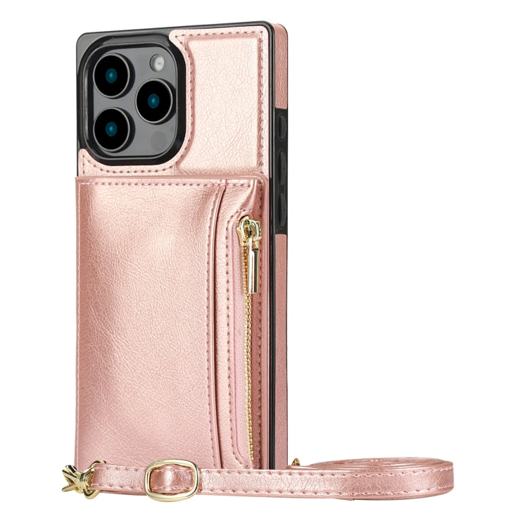 For iPhone 16 Pro Max Square Zipper Wallet Bag TPU+PU Back Cover Case(Rose Gold) - iPhone 16 Pro Max Cases by PMC Jewellery | Online Shopping South Africa | PMC Jewellery | Buy Now Pay Later Mobicred